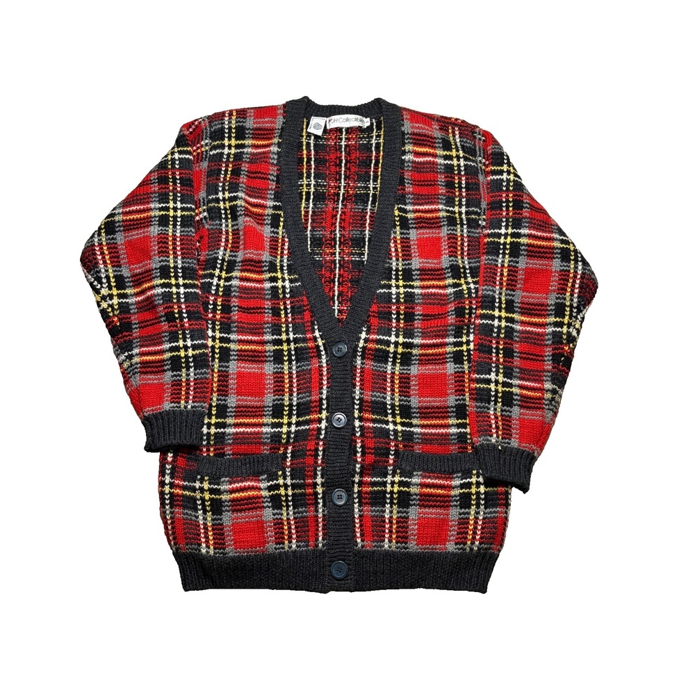 Vtg 90s JH Collectibles Cardigan Sweater Womens S Tartan Plaid Wool Grandmacore